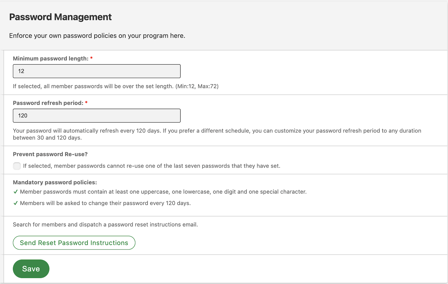 Form to Manage Password Policies