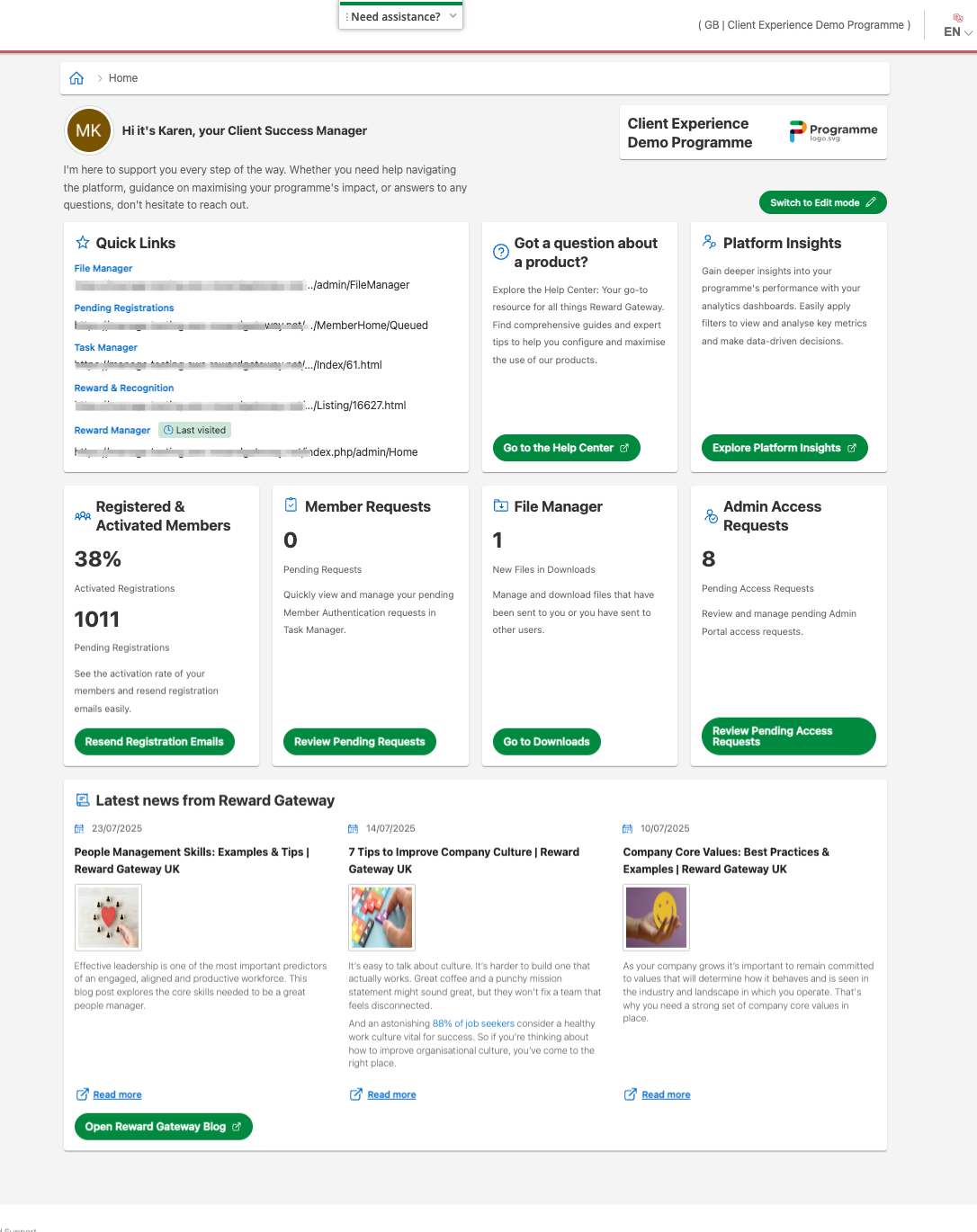 Overview of the Admin Portal Homepage Dashboard