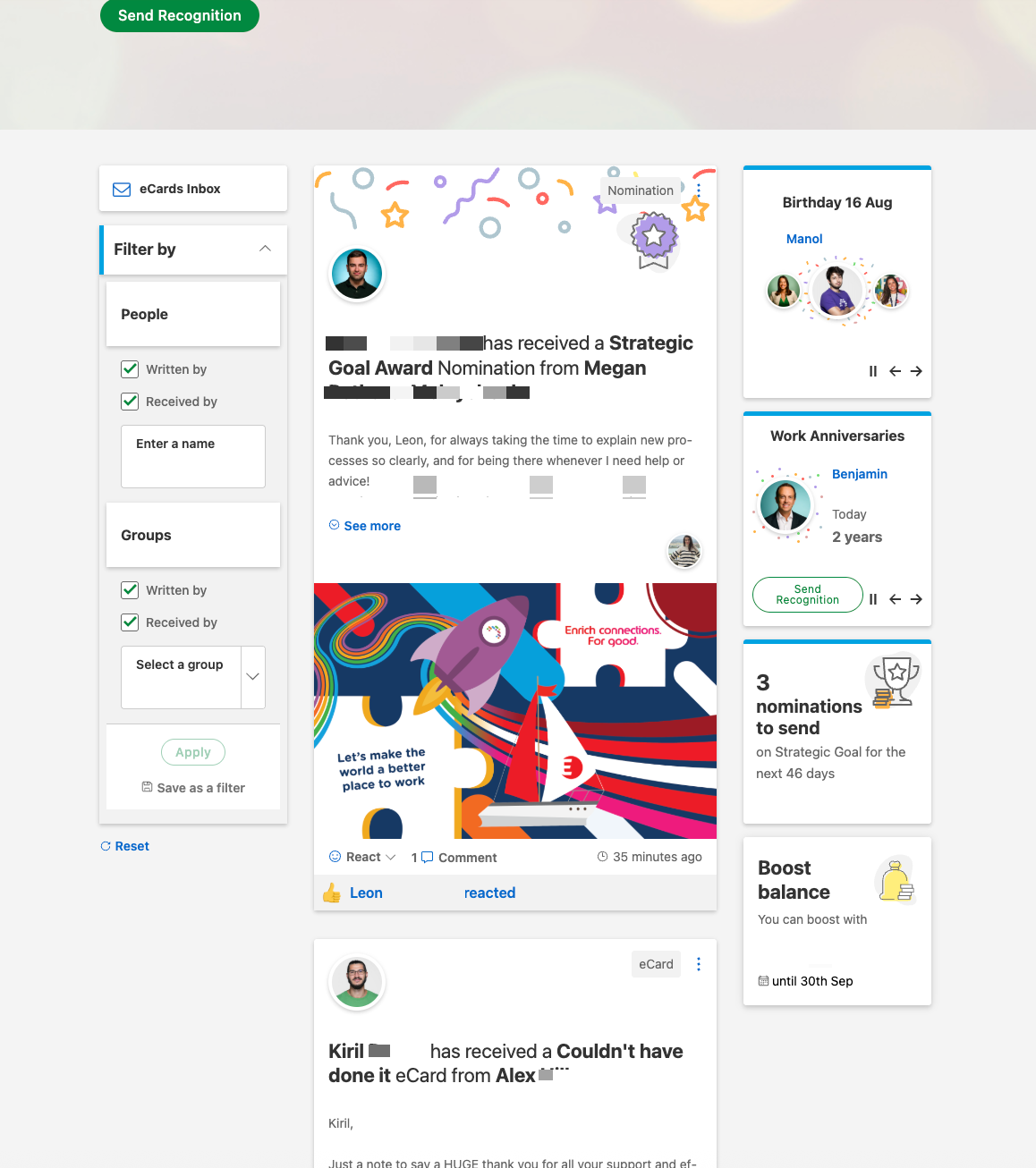 An overview of the Social Wall.