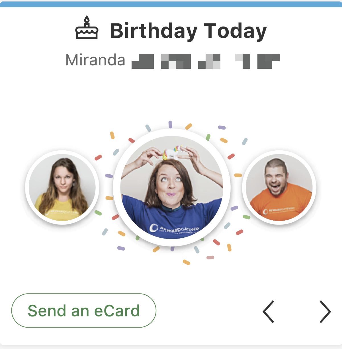 Birthday tile on the Social Wall
