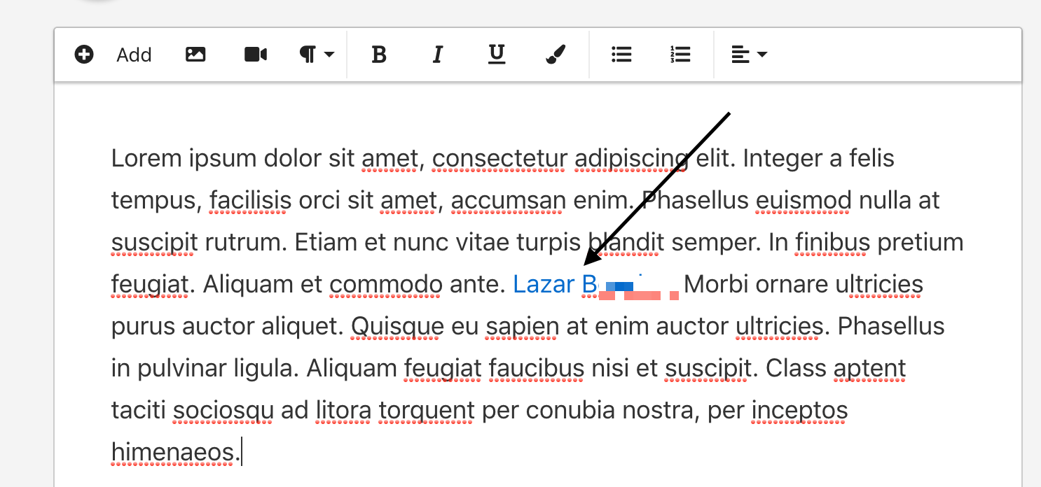 How the name of a 'mentioned' person appears in the blog if the 'mention' option is used.