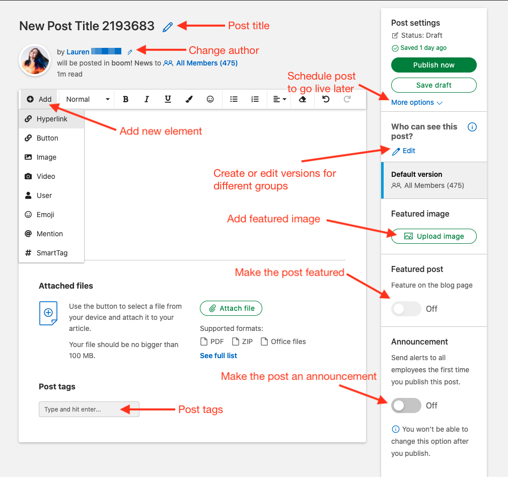The editor page in which one can write their post.
