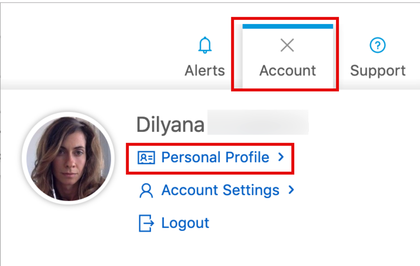 Finding your personal profile on the Account section.