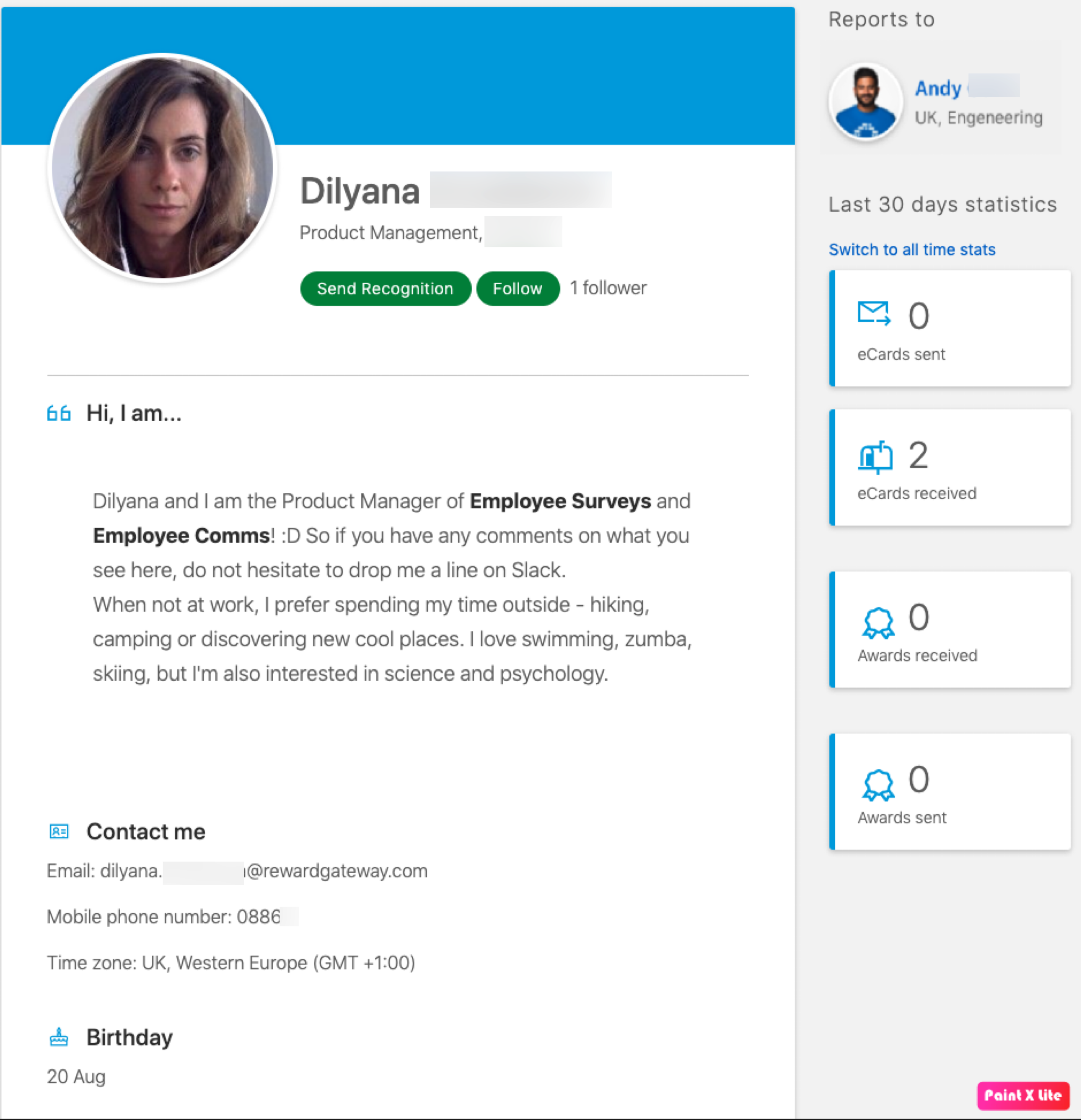 Personal profile for a program without recognition.