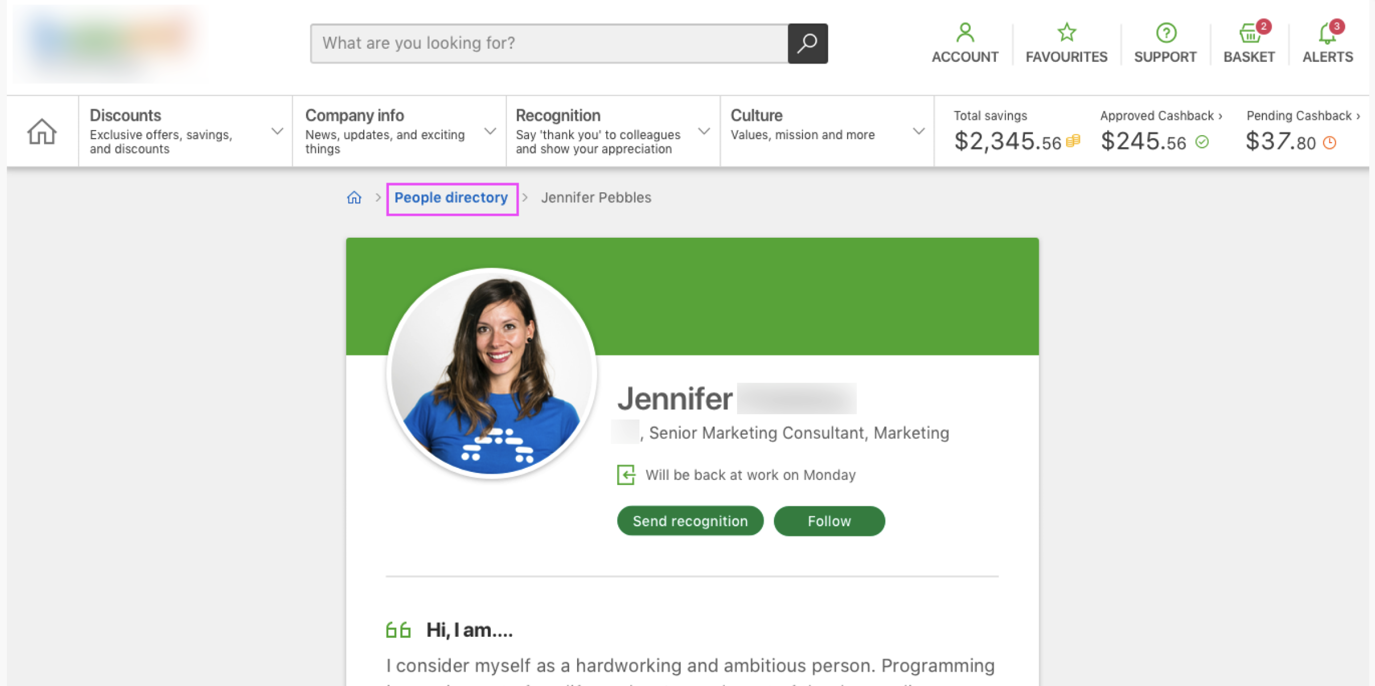 Peoplw directory button above the profile picture.