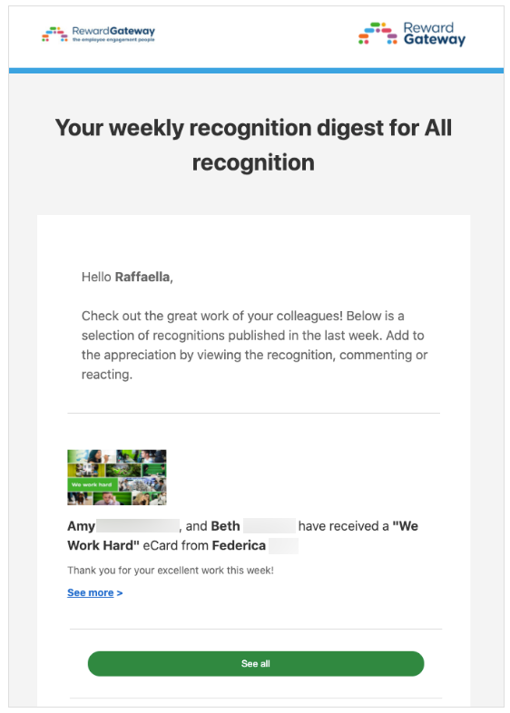 Weekly email digest notification