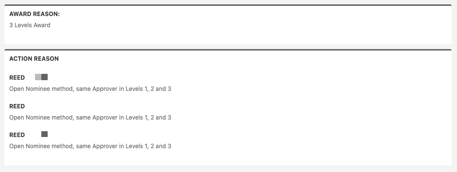 3 Levels Award, approved on each level by a different Approver