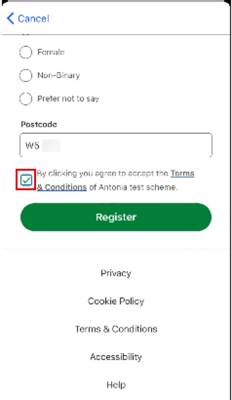 terms and conditions checkbox