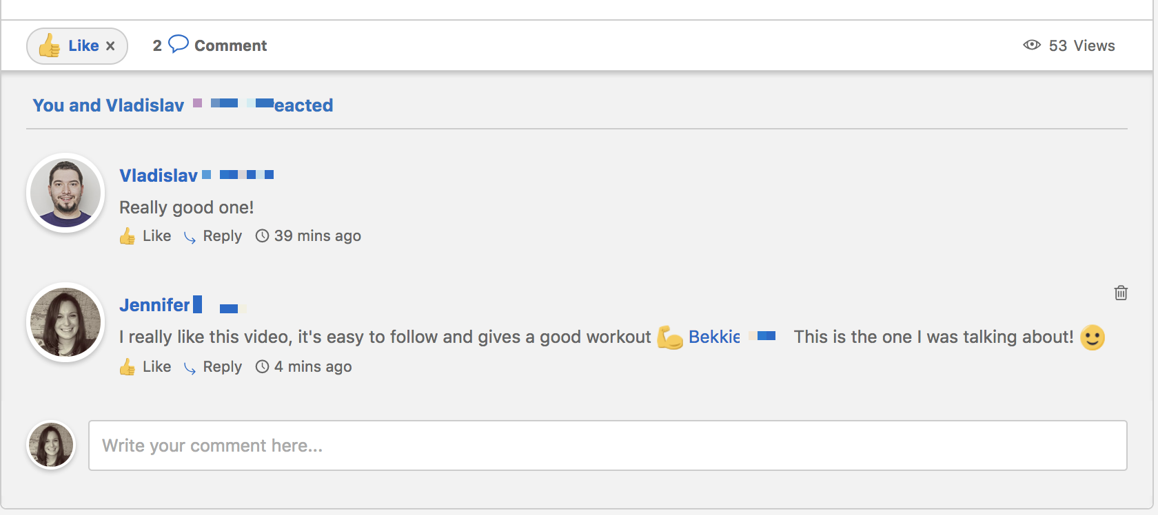 Example of employee comments to Wellbeing Centre videos