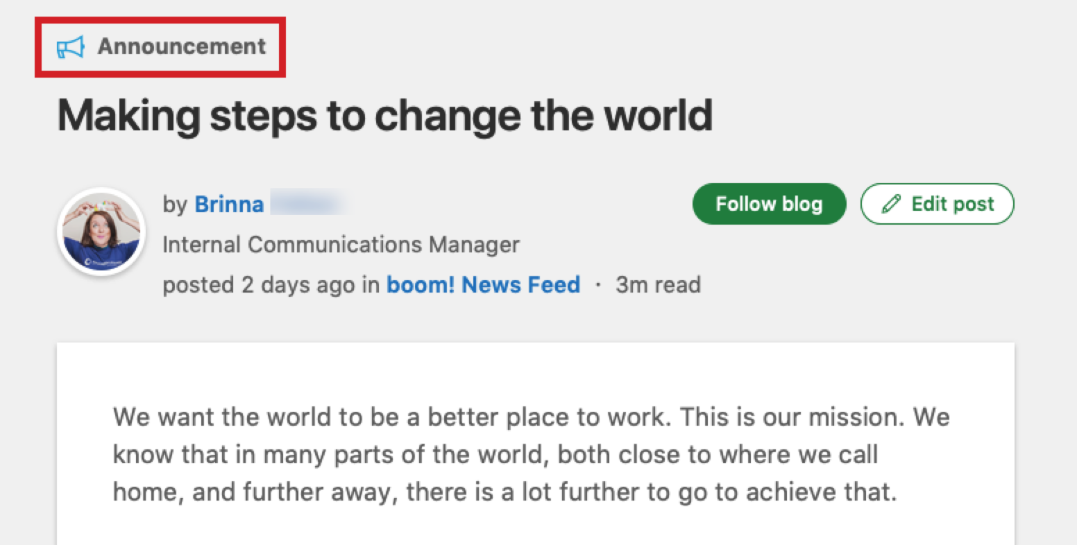 blog marked as announcement