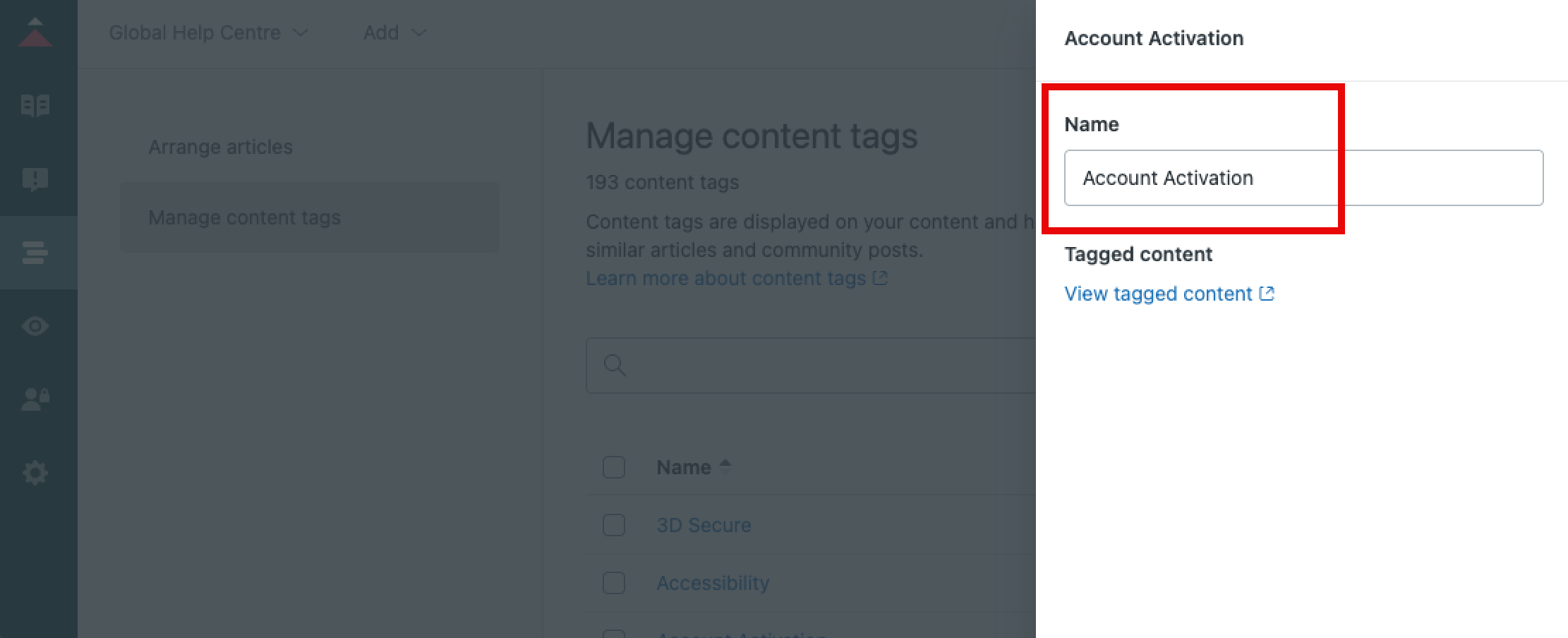field to edit the content tag
