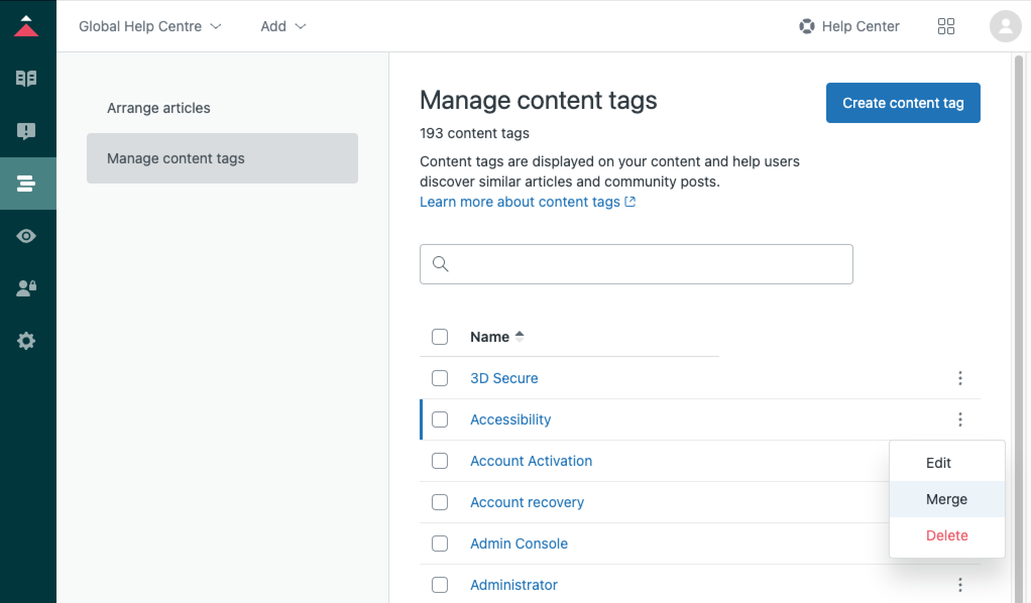 merging content tags page