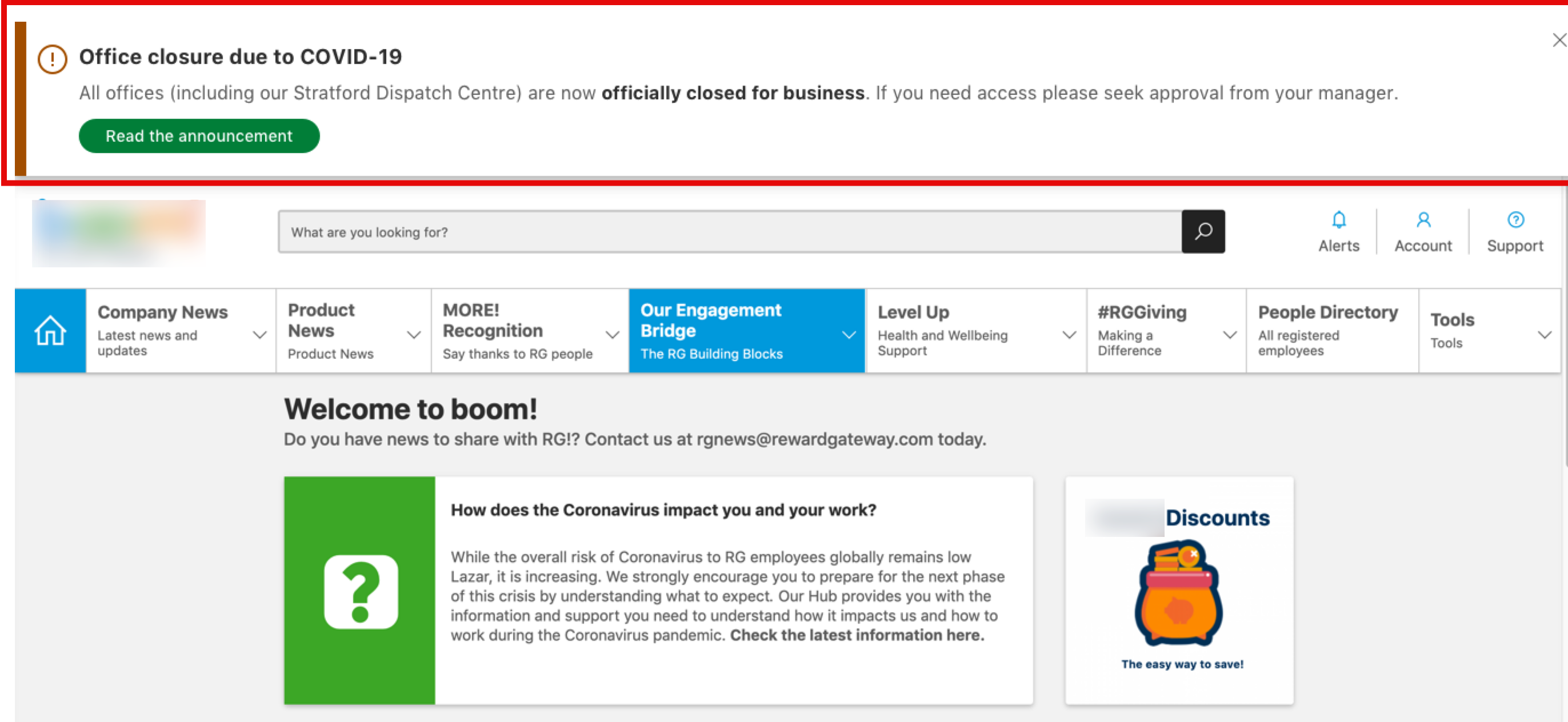 alert banner example in the platform