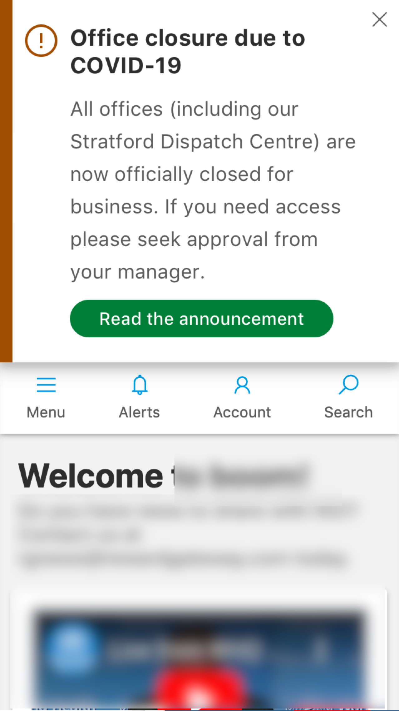 alert banner on mobile app