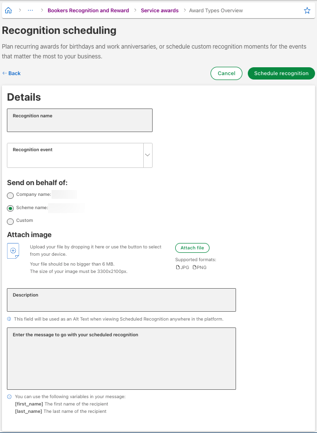 Setting up recognition scheduling