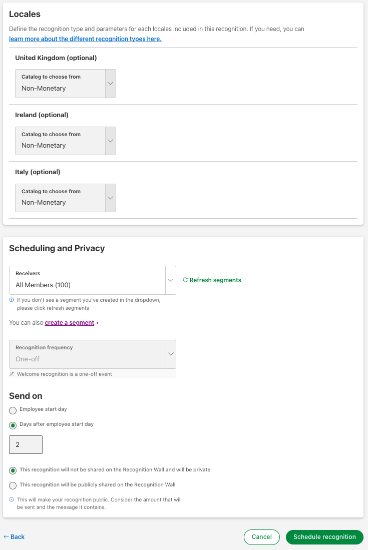 Setting up welcome award