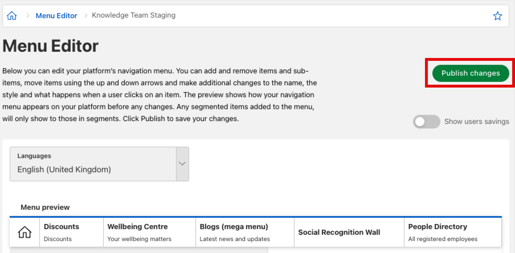 publish changes button