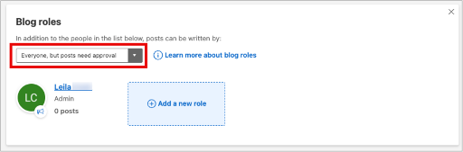 blog role setting dropdown