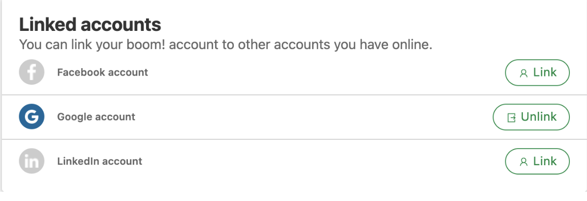 Linked Accounts settings