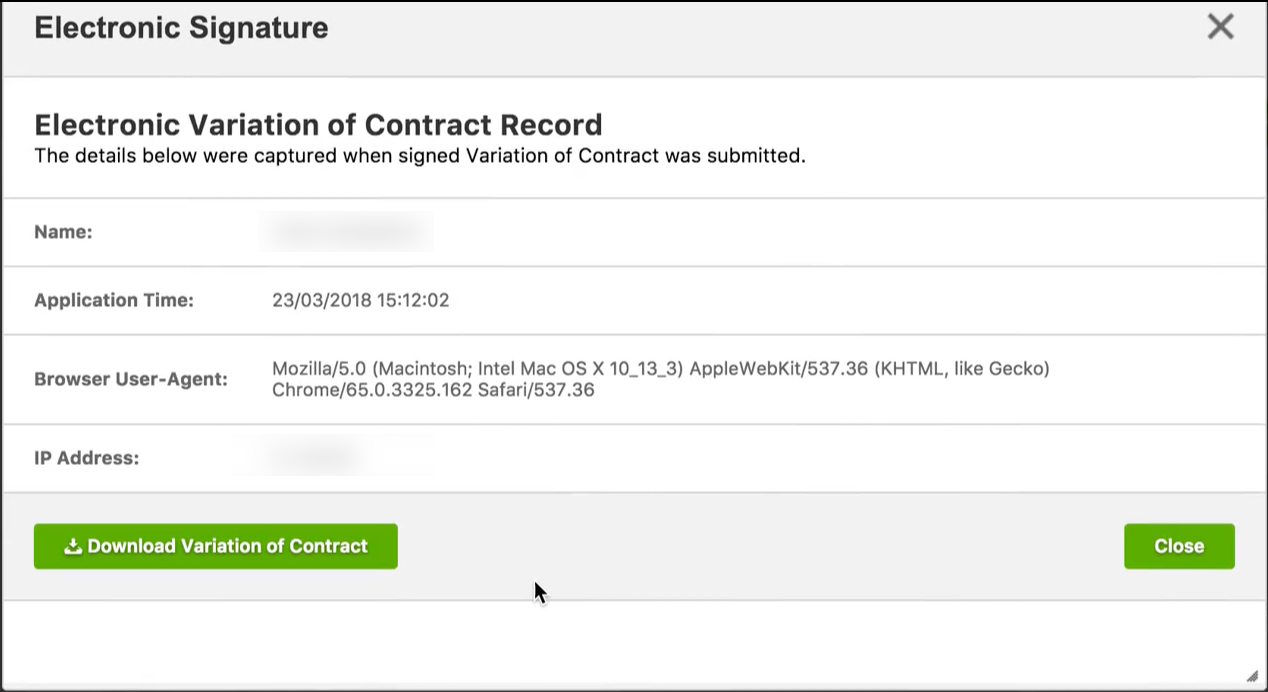 Electronic variation of contract Record