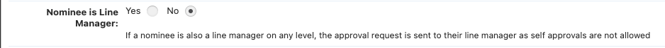 Nomination is line manager - yes and no buttons
