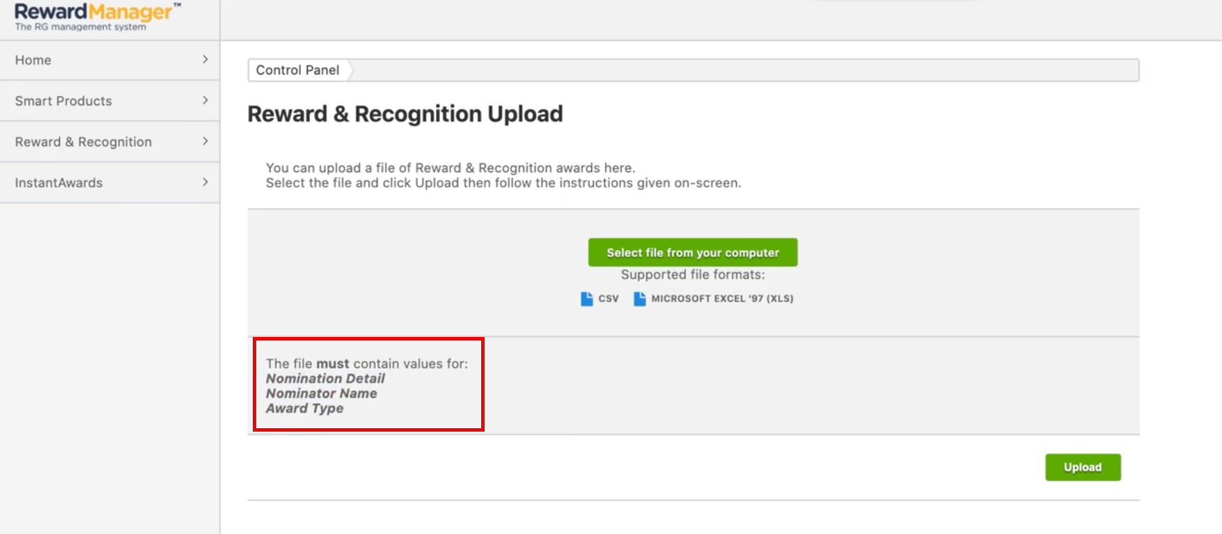Required columns fields