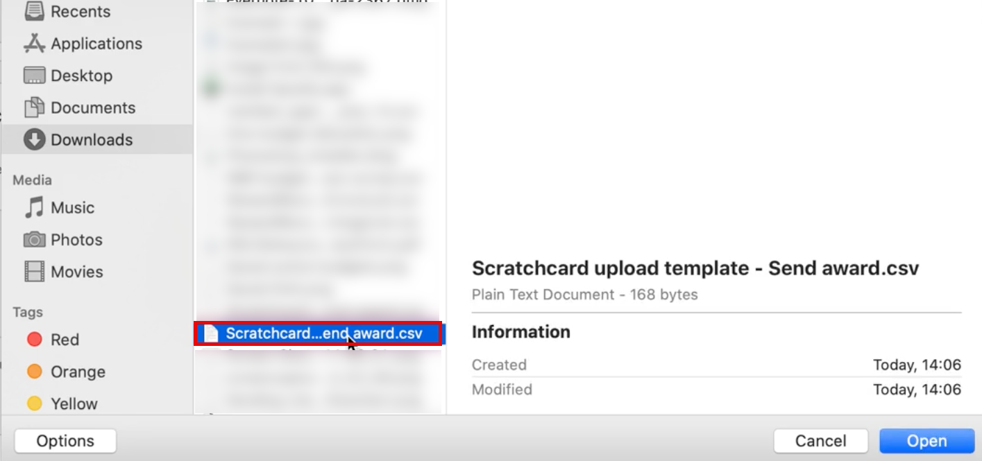 Select a CSV file from your computer