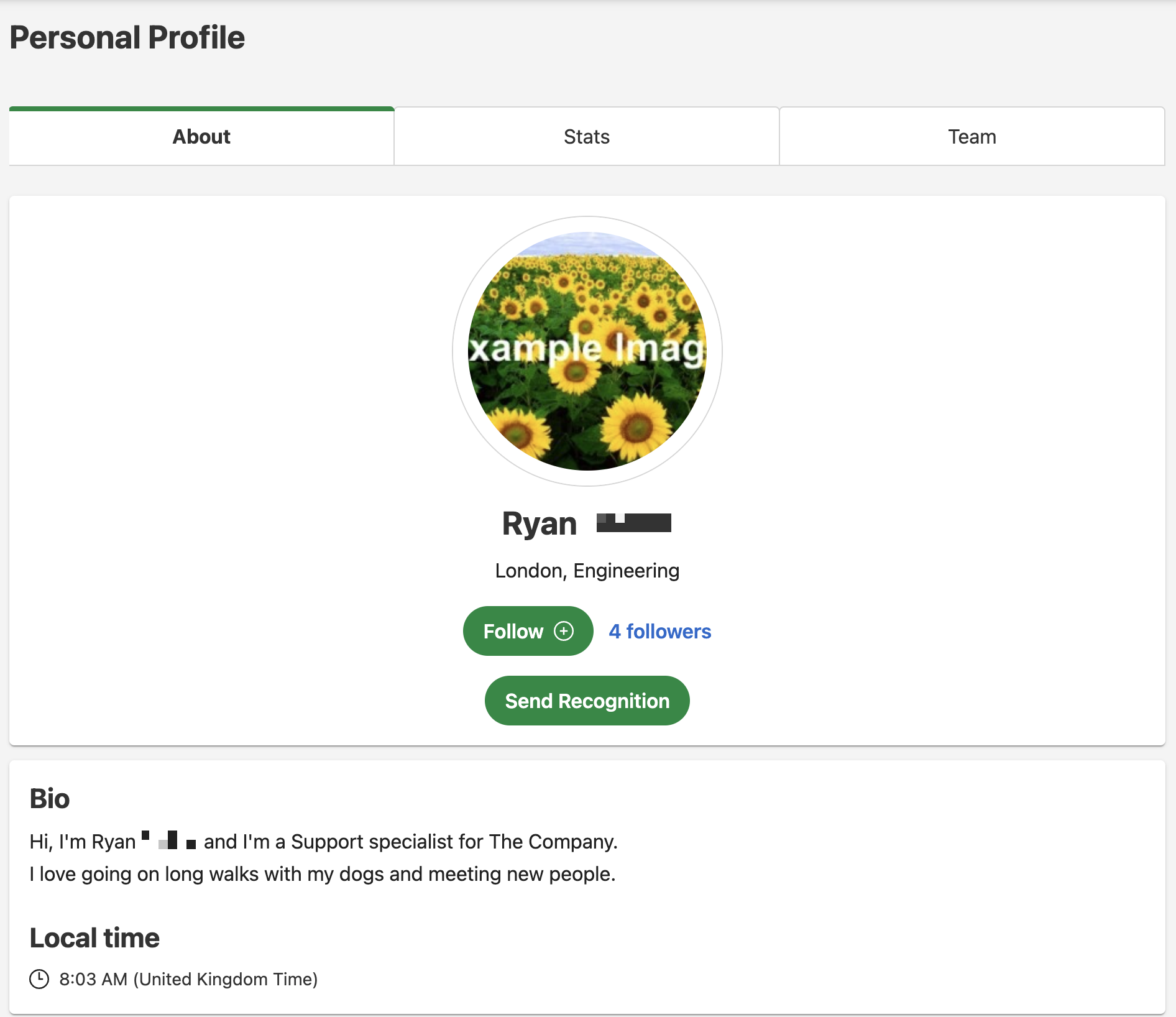 Personal profile view with all of the toggles off