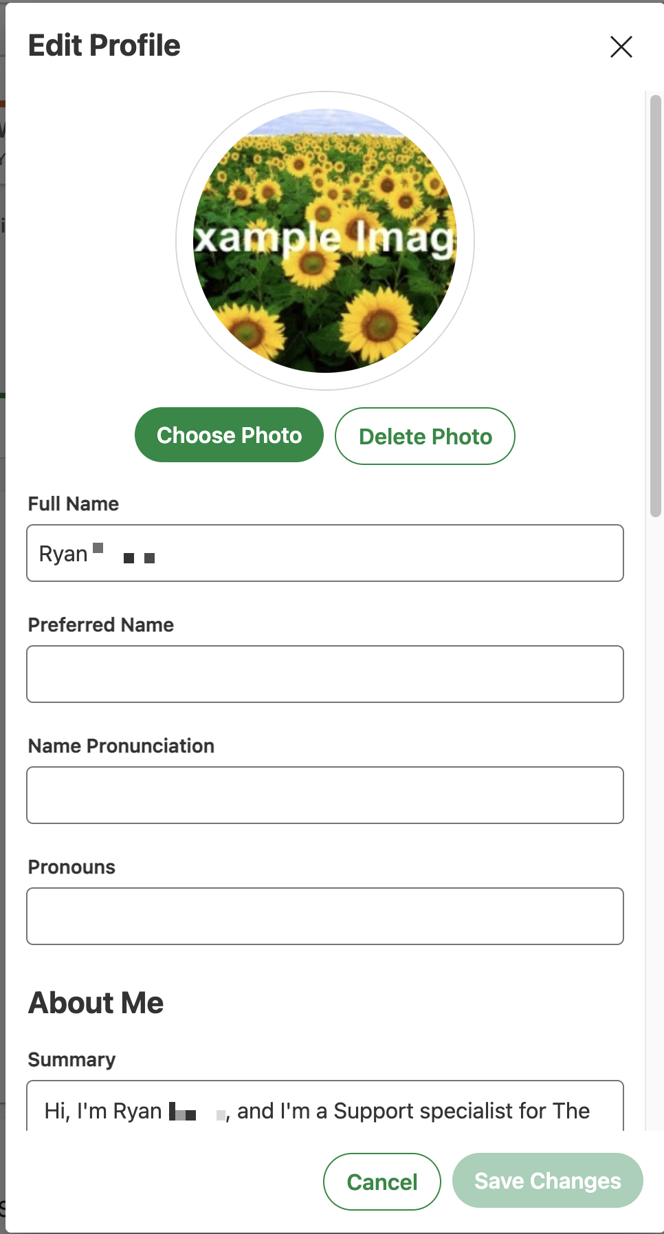 Edit profile options 
