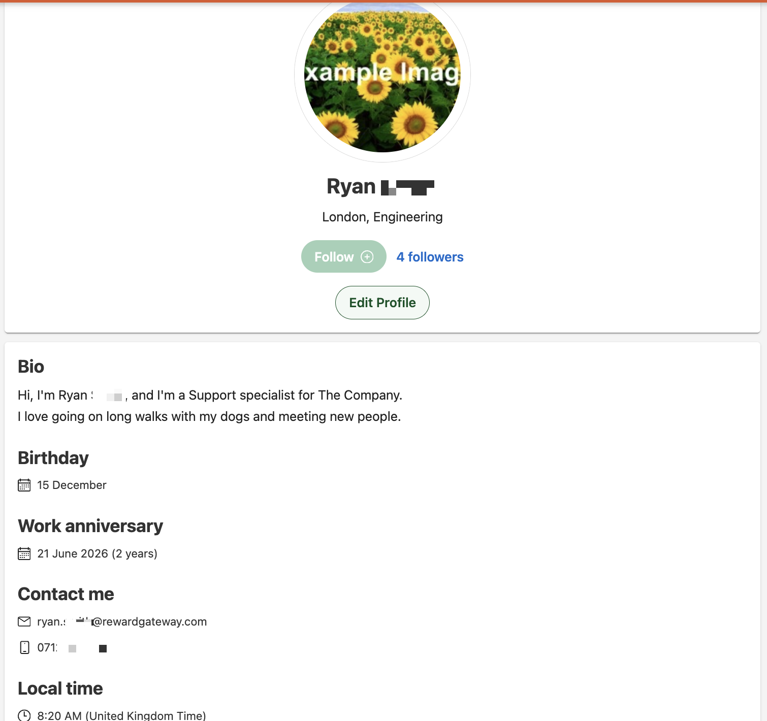Profile appearance with all fields filled in