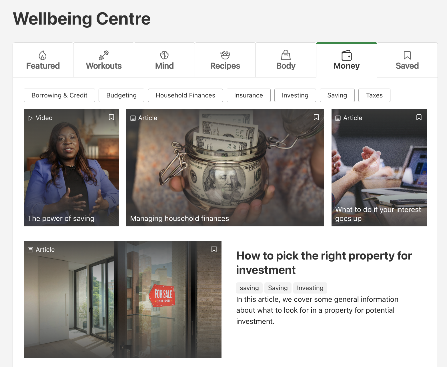 Money Category on Wellbeing Centre