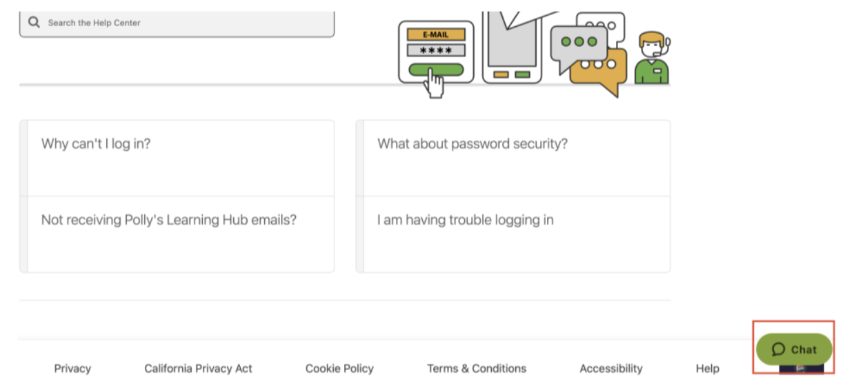 The support live chat button