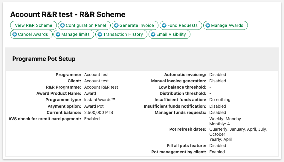 R and R test scheme