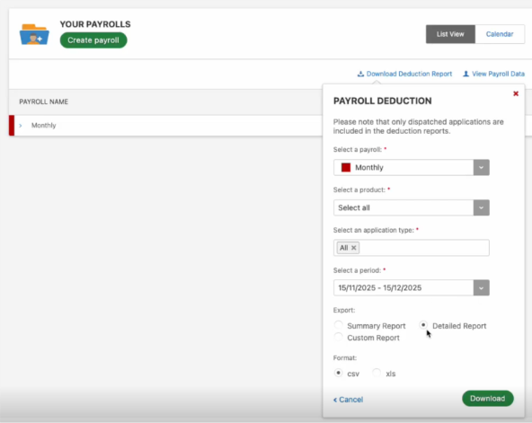 Downloading Deduction Report
