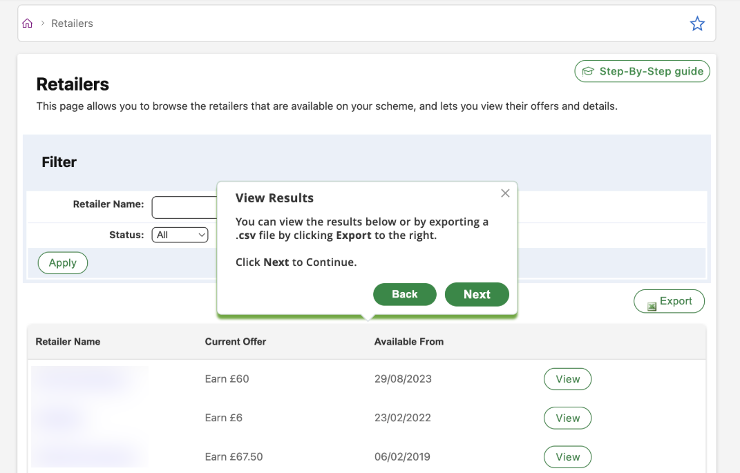 List of retailers, ready to export