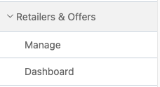 Retailers & Offers menu in Reward Manager