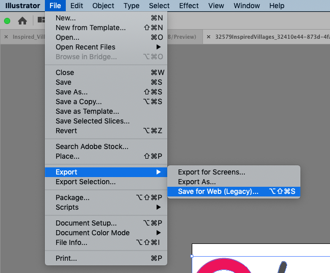 File > Export > Save for Web (Legacy)