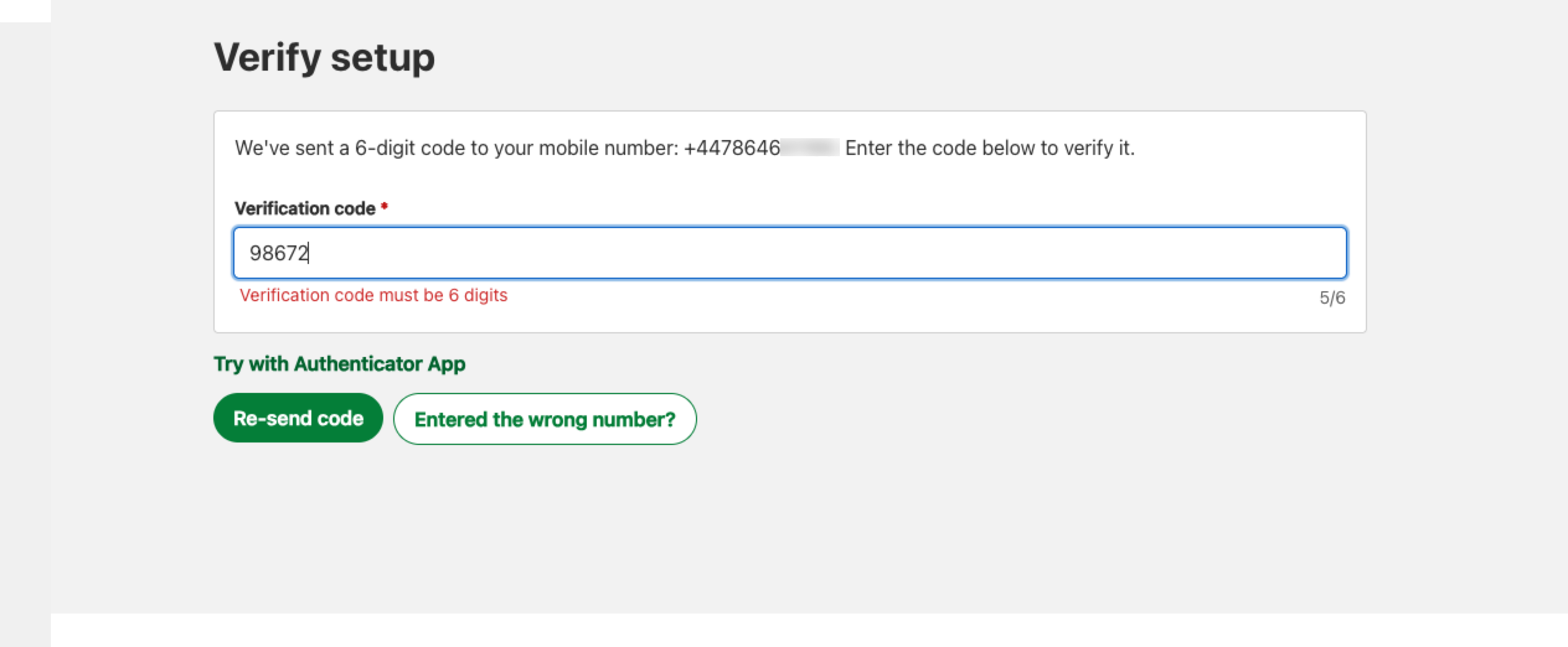 entering the verification code