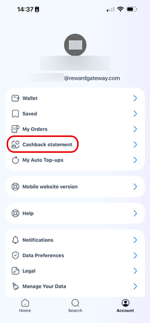 Cashback Statement