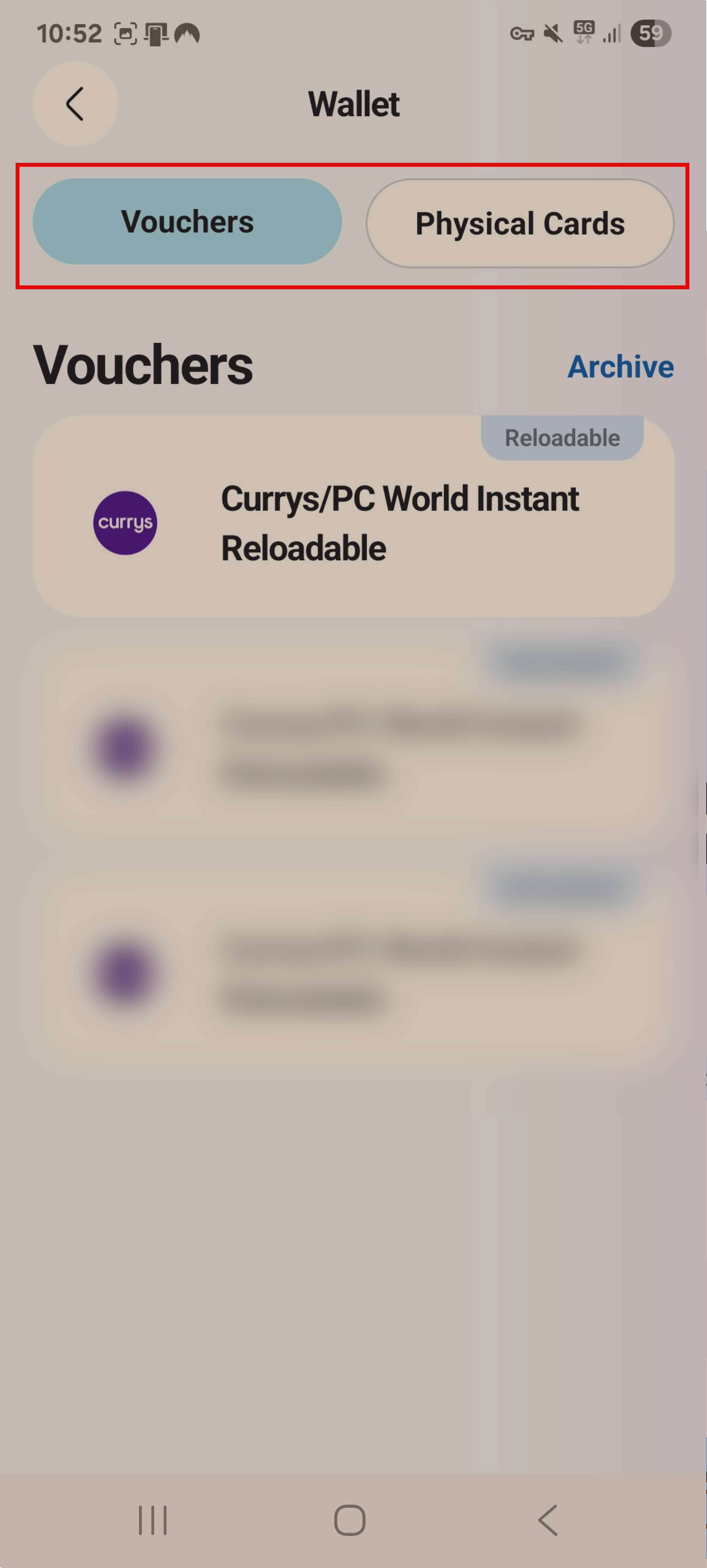 voucher and physical cards options