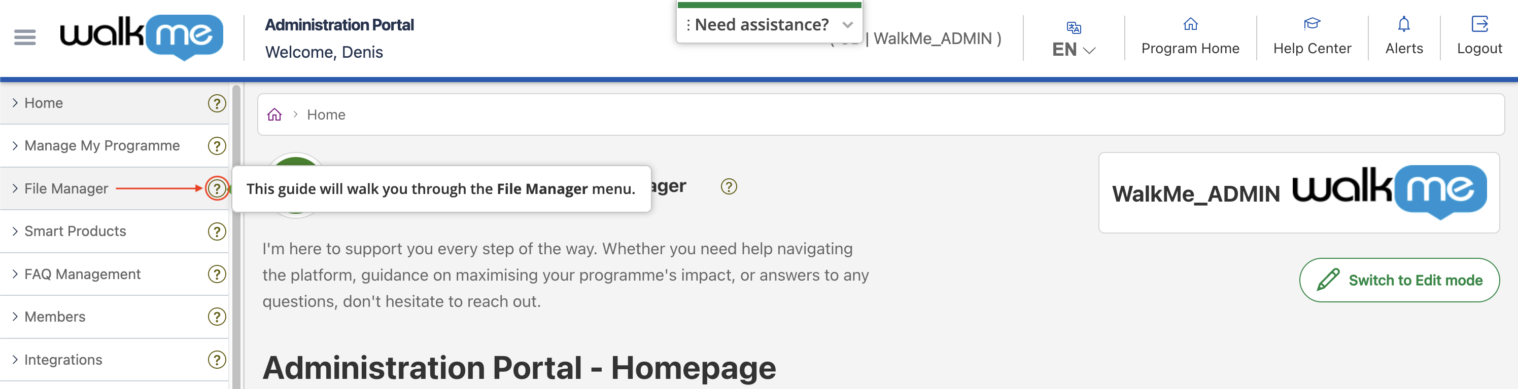 WalkMe file manager page