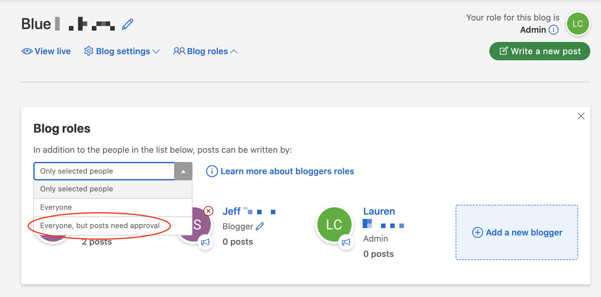 Contributor option - Everyone, but posts need approval