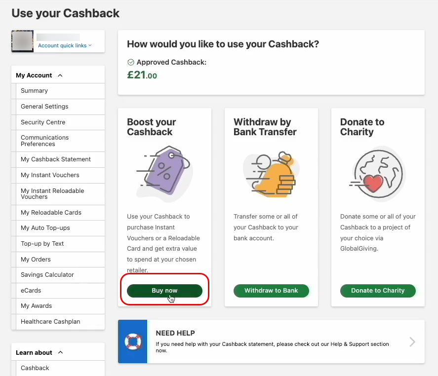 Cashback Options