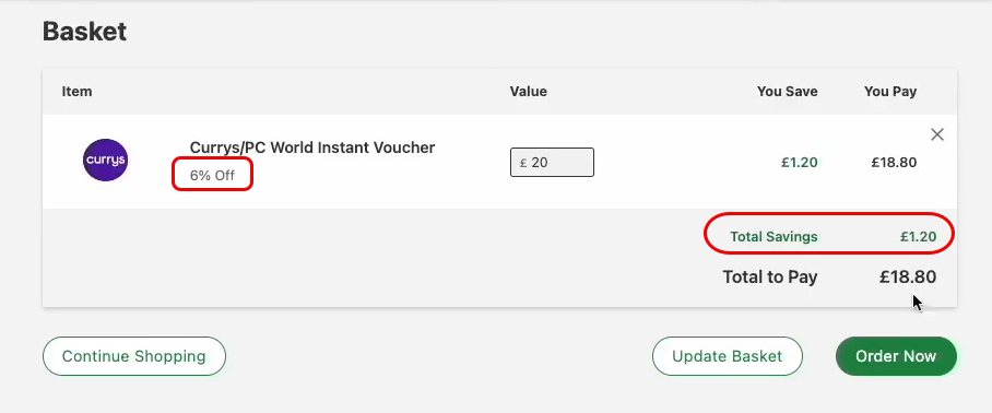 User shopping basket