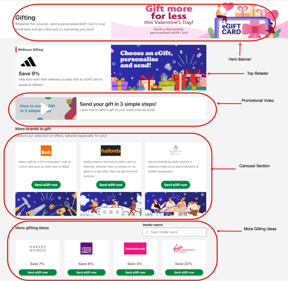 Gifting Hub page