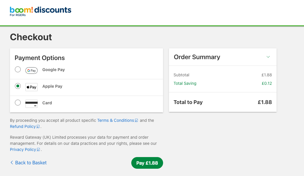 Paying options at checkout