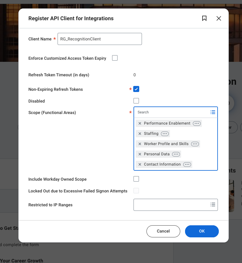 Register API Client for Integrations