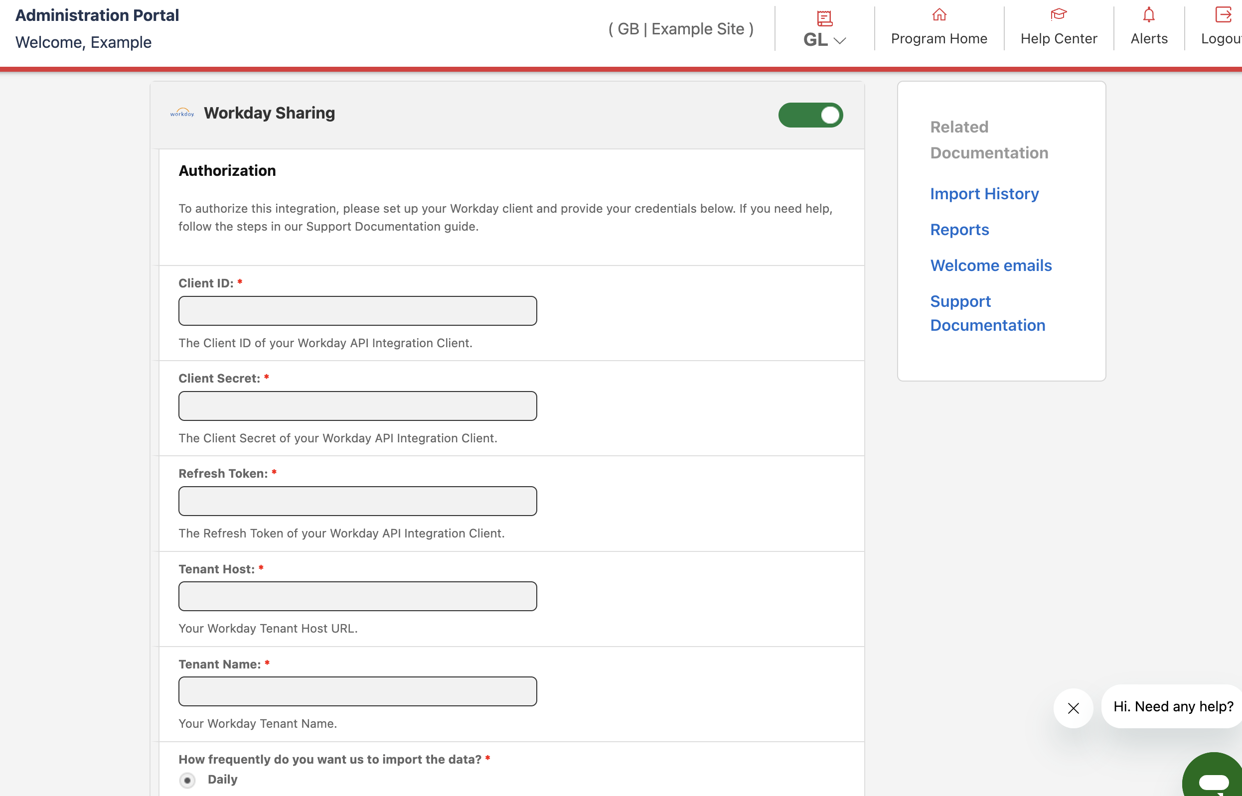 Administration Portal - Workday sharing, authorization