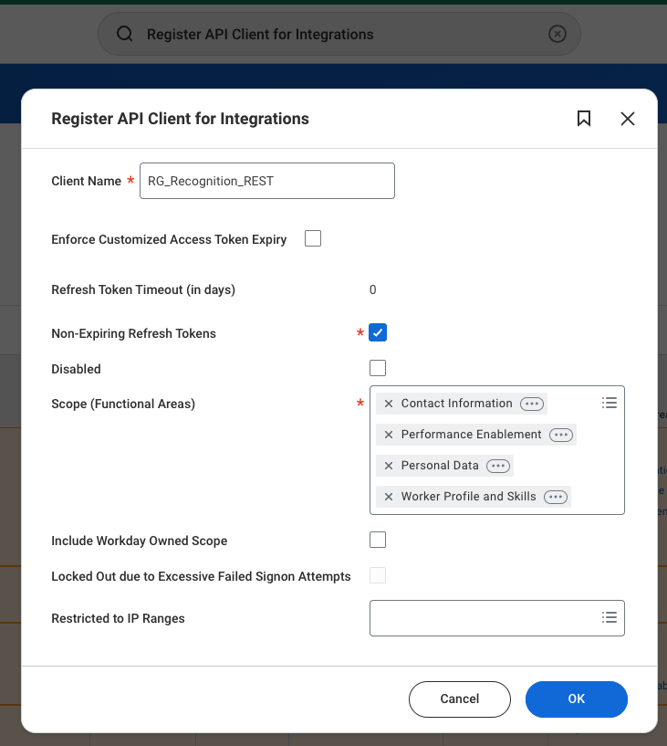 Register API Client for Integrations - Scopes