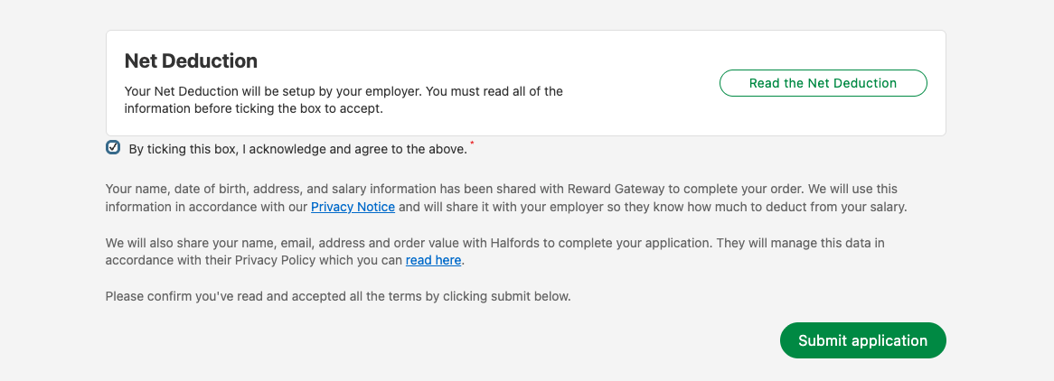 acknowledge the net deduction information